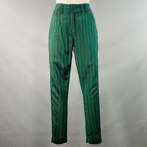ANN DEMEULEMEESTER Size 6 Green Black Cupro Stripe Flat Front Dress Pants